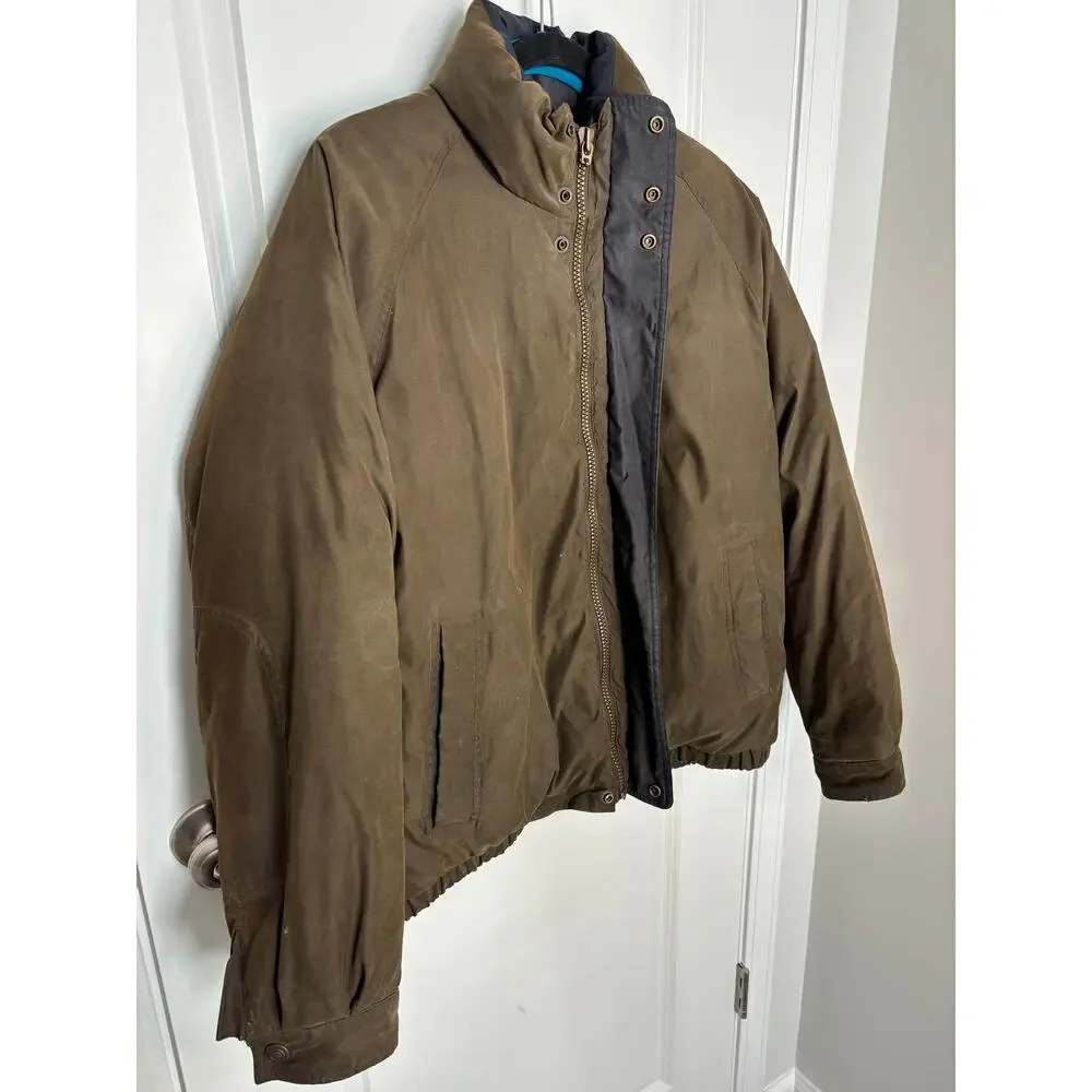 Claiborne Men’s Down‑Fill Jacket  Olive/Brown Waxed Look with High Collar Size M